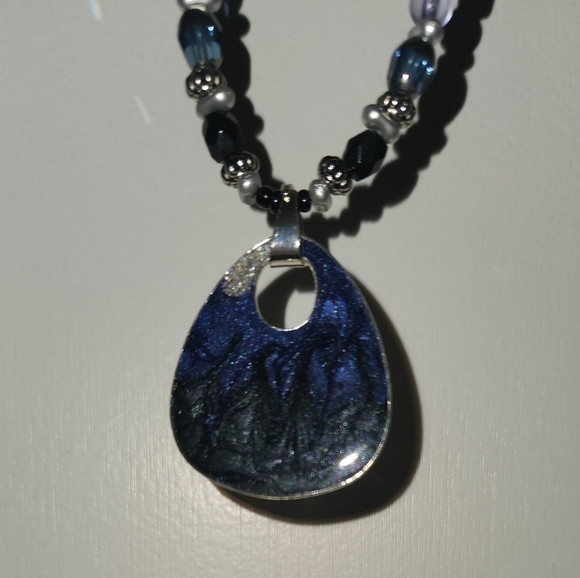Blue and Silver Beaded Necklace and Earring Set - Picture 4 of 4